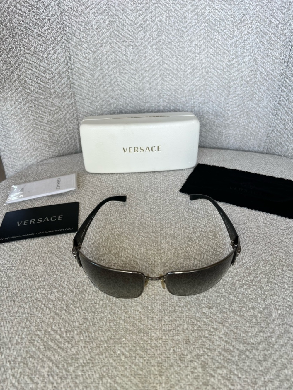 Versace Men's Black Gradient Lens Sunglasses with Silver Frame Accents